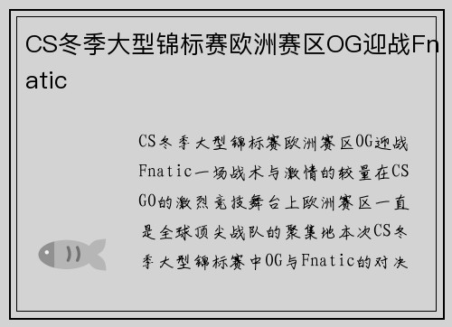 CS冬季大型锦标赛欧洲赛区OG迎战Fnatic