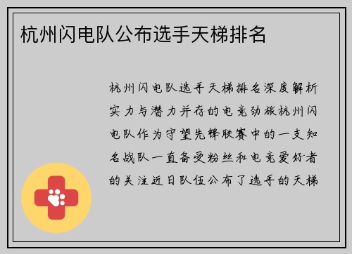 杭州闪电队公布选手天梯排名