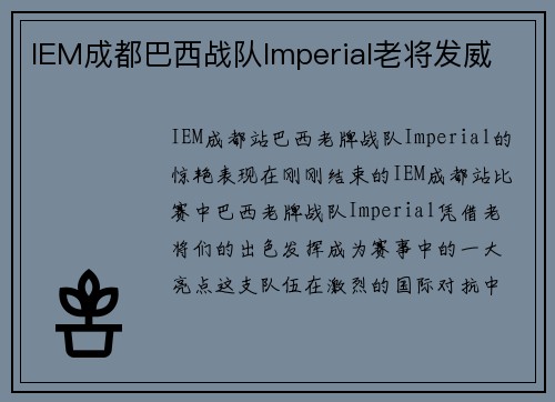 IEM成都巴西战队Imperial老将发威