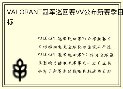 VALORANT冠军巡回赛VV公布新赛季目标