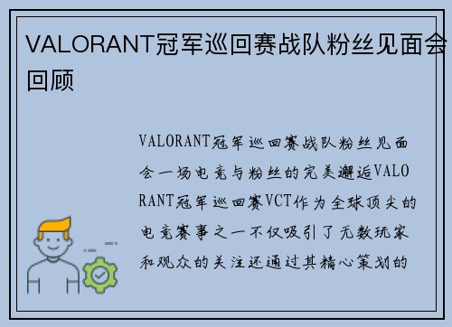 VALORANT冠军巡回赛战队粉丝见面会回顾